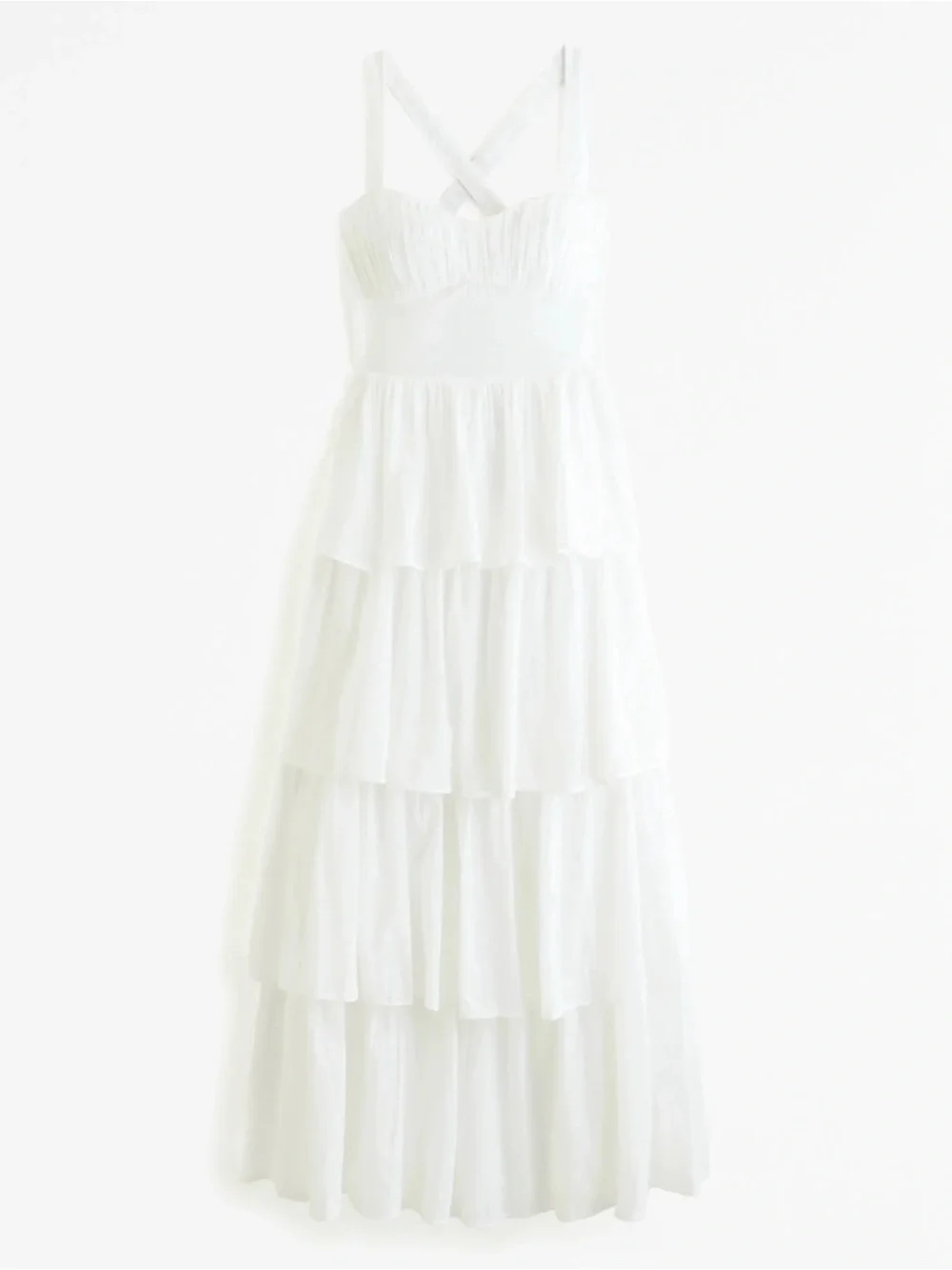 Abercrombie & Fitch White Tiered Maxi Dress with Crisscross Straps